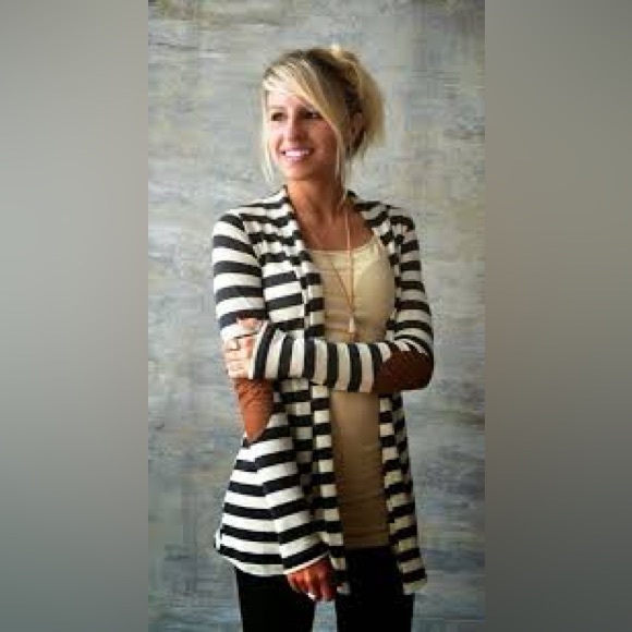 Merry Fun Womens Medium Cardigan Open Striped Long Sleeve Shirt Charcoal White - Picture 5 of 6